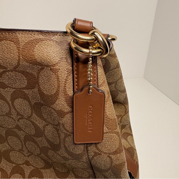 Coach Brown/Tan Signature Canvas Hallie Carryall Tote Style F80298 - Picture 8 of 11